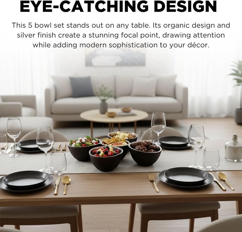 Gute 5 Cluster Decorative Bowls Dark Matte Bronze/Black & Chrome Silver Snack Tray Bowl Chip & Dip Serving Piece Strong Centerpiece Beautiful Room Accent & Entertaining Parties Home Decor Wedding Gifts 15" - Image 5